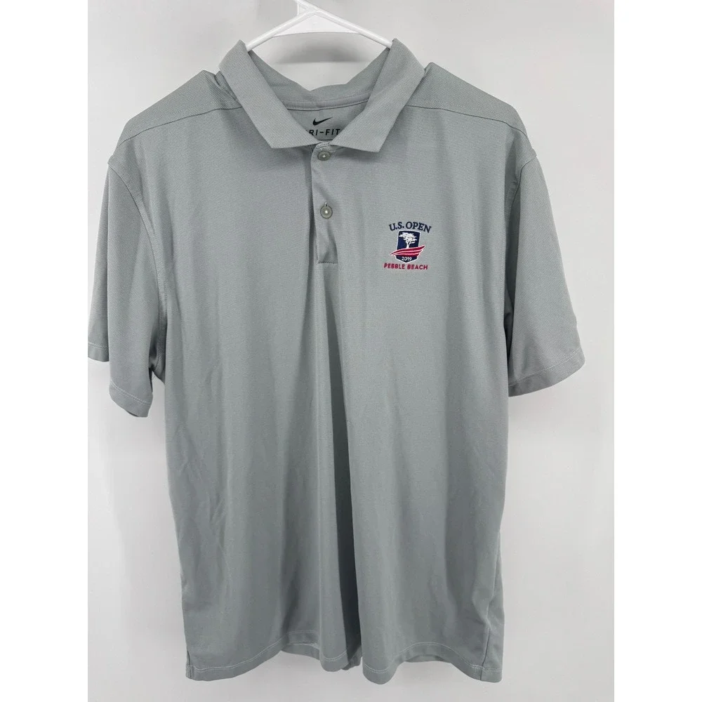 Nike Mens Dri-FIT 2019 US Open Pebble Beach Golf Polo Shirt Grey Large